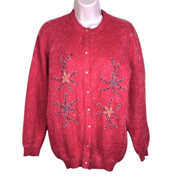 Vintage 1950s Angora Wool KGM Beaded Cardigan Sweater Pink 38 XS/Small - Picture 1 of 10